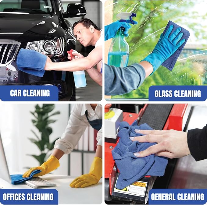 Premium Blue Huck Towels – (12 Pack) 15 x 27 inches 100% Cotton Bulk Towel for General Cleaning, Auto Shop, and Hospital Use, Super Absorbent, Machine Washable Cloth