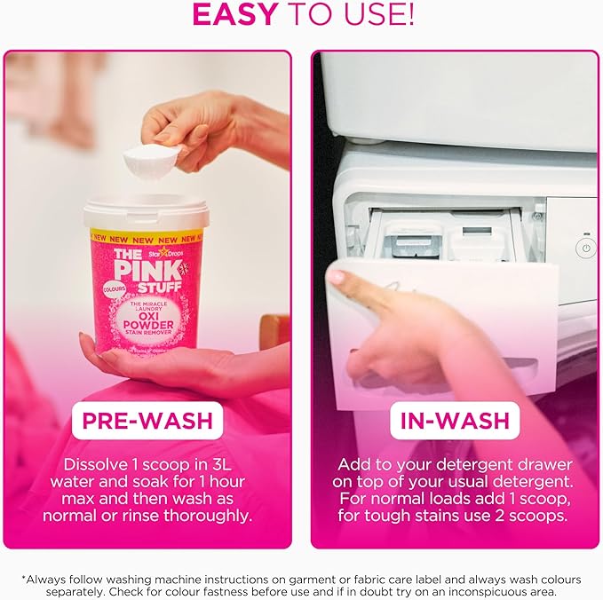 Stardrops The Pink Stuff Miracle Laundry Oxi Powder Stain Remover – Color-Safe Formula, Tough on Stains, Gentle on Fabrics (2-Pack)