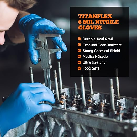 TitanFlex Nitrile Exam Gloves, Blue, 6-mil, XL, Box of 100, Heavy Duty Nitrile Gloves Disposable Latex Free, Powder Free, Medical Gloves, Cooking Gloves, Mechanic Gloves, Cleaning Gloves