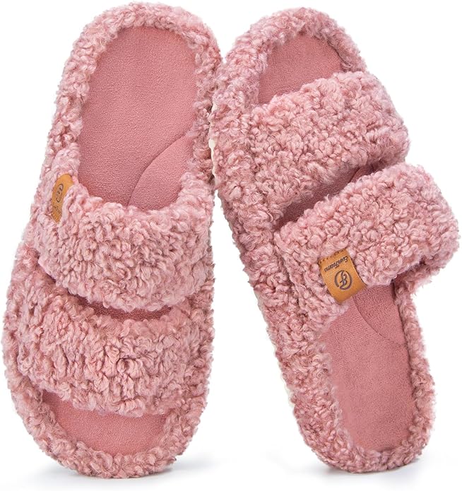EverFoams Womens Fuzzy Open-toe Slippers Soft Comfy Memory Foam Indoor House Shoes