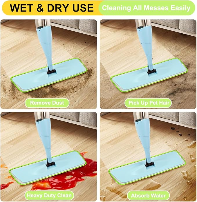 Set of 3 Microfiber Spray Mop Replacement Heads for Wet/Dry Mops Reusable Replacement Refills Fits for Bona Floor Care System (green)
