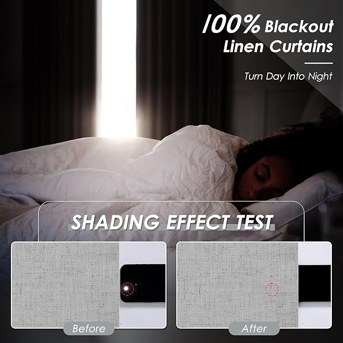 Extra Long Blackout Curtains 108 Inches Long Silver Grey Modern Linen Back Tab Pocket Curtains for Sliding Glass Doors Thermal Light Blocking Floor Length Windows Drapes With White Backing 52X108