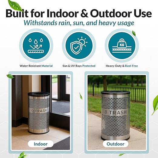 30 Gallon Perforated Stainless Steel Round Trash Receptacle Commercial Indoor Decorative