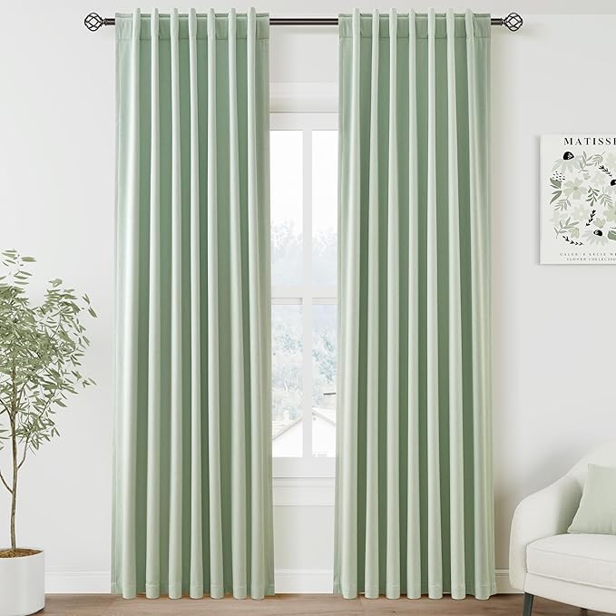 Full Black Out Aqua Green Window Curtains 84 Inches Long Back Tab Rod Pocket Thermal Insulated Noise Reducing Full Light Black Out 2 Panels Set for Living Room Elegant Modern Curtains Drapes 52x84
