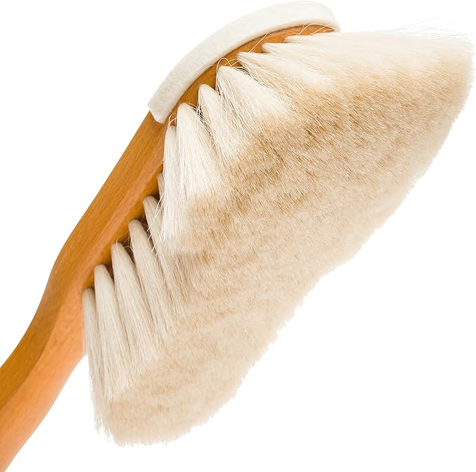REDECKER S-Shaped Dust Brush with Goat Hair Bristles and Waxed Beechwood Handle, Made in Germany - Dust Brush for Books - Goat Hair Dusting Brush