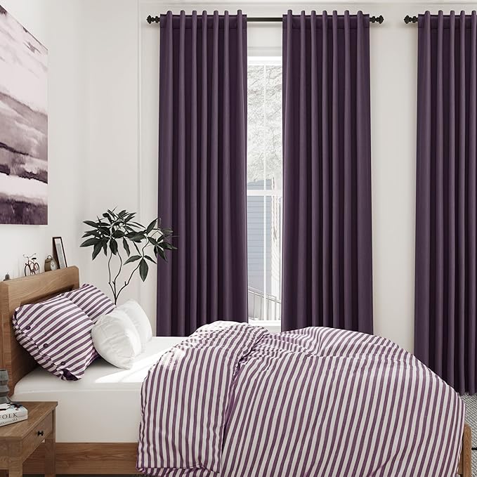 Full Black Out Plum Window Curtains 96 Inches Long Back Tab Rod Pocket Thermal Insulated Noise Reducing Full Light Black Out 2 Panels Set for Living Room Elegant Modern Curtains Drapes 52x96