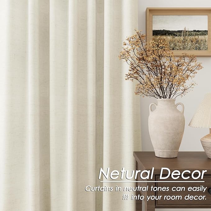 Warm Beige Linen Curtains 102 Inches Long Back Tab Rod Pocket Thermal Insulated and Noise Cancelling Room Darkening 2 Panels Set for Living Room Elegant Modern Curtains Drapes 52x102