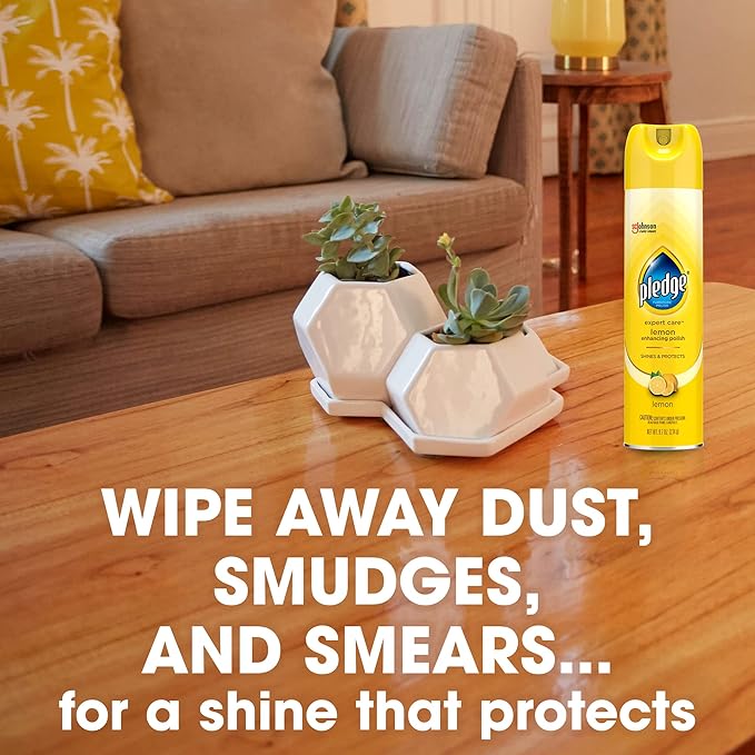 Pledge Enhancing Polish, Furniture & Wood Spray, Lemon Scent, 9.7oz (Pack of 3)