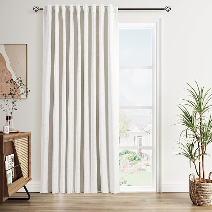 Cream Linen Blackout Curtains 84 inch Length 1 Panel Set for Bedroom Thermal Insulated 100% Blackout Linen Drapes Back Tab Neutral Rustic Farmhouse Block Out Room Darkening Window Curtain 70x84