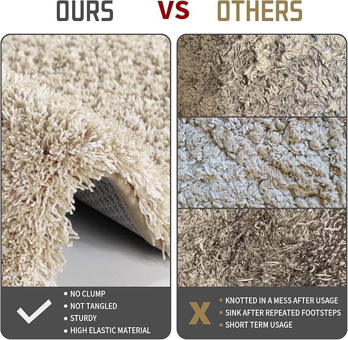 Yimobra Bathroom Rug Set 2 Piece, Soft Absorbent Microfiber Bath Mat Set, Non Slip Machine Washable Dry, Plush Shaggy Shower Rugs for Bathroom Floor, 32"x20"+24"x17", Light Beige & White