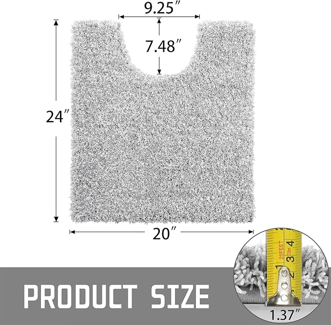 Yimobra Bathroom Rugs Sets 2 Piece, Soft Absorbent Bath Mat and U-Shaped Toilet Rug with Non Slip Backing, Machine Washable, Plush Shaggy Bath Mats for Bathroom, 24"x17"+24"x20", Light Gray and White