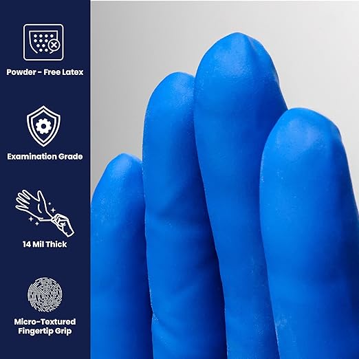 Adenna HERO Disposable Latex Gloves - 14 Mil, NFPA-Approved Heavy Duty Glove with 12" Extended Cuff & Micro-Textured Grip, Exam Grade, Powder Free, Pack of 50, 2X-Large, Blue