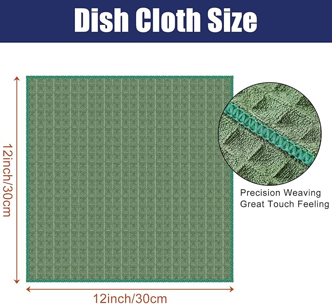 Homaxy Microfiber Waffle Weave Kitchen Dish Cloths, 12 x 12 Inch Ultra Absorbent and Solid Color Dish Towels for Kitchen Fast Drying Dishcloth for Washing Dishes, 8 Pack, Grass Green