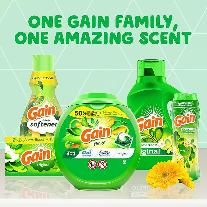 Gain + Aroma Boost Liquid Laundry Detergent Original Scent 107 Loads 154 oz HE Compatible (Pack of 2)