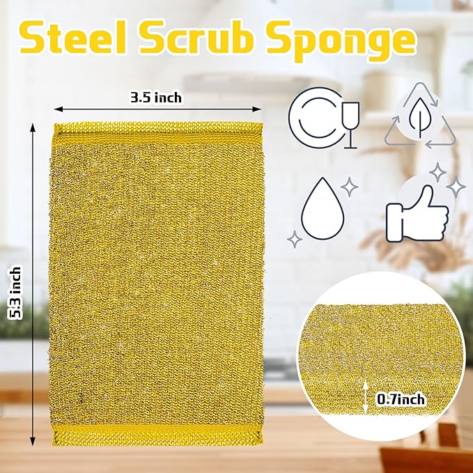 Thyle 12 Pack Steel Scrub Sponges for Dishes Non Scratch Scouring Sponge Multi Use Metal Scrubber Heavy Duty Dish Wash Kitchen Sponge for Pot Dish Washing Hard Surface Cleaning Tools (Gray,Yellow)