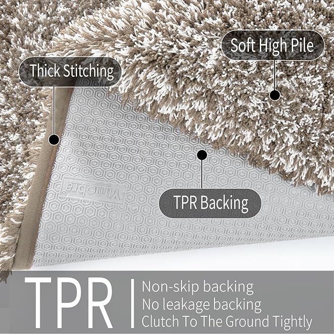 Yimobra Bathroom Rugs Sets 2 Piece, Soft Absorbent Bath Mat and U-Shaped Toilet Rug with Non Slip Backing, Machine Washable, Plush Shaggy Bath Mats for Bathroom, 32"x20"+24"x20", Light Brown and White