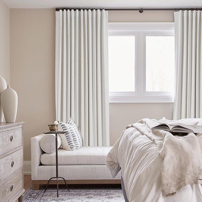 100% Blackout Linen Curtains 90 inch Length 1 Panel for Living Room Loop Pocket Pinch Pleated Black Out Drapes Cream Colored Heat Reducing Total Blackout Window Curtains for Bedroom 60x90