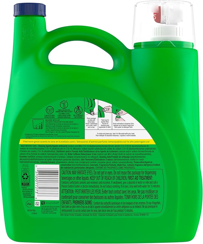 Gain Liquid Laundry Washing Detergent, Original Scent 154 fl oz, 107 Loads, Lasting Freshness + Powerful Cleaning and Odor Fighting ingredients