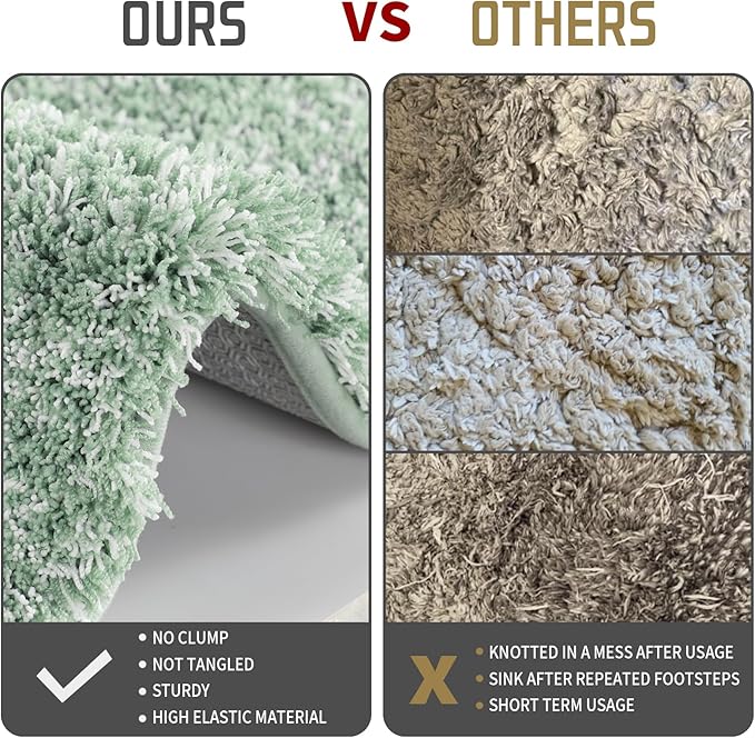 Yimobra Bathroom Rugs Sets 2 Piece, Soft Absorbent Bath Mat and U-Shaped Toilet Rug with Non Slip Backing, Machine Washable, Plush Shaggy Bath Mats for Bathroom, 32"x20"+24"x20", Light Green and White