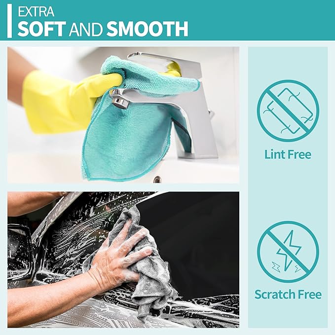 HOMERHYME Microfiber Cleaning Cloth, 20 Pack Cleaning Rags, 12" x 12" Lint Free Shop Towels, Washable Reusable Microfiber Towels for Cars Kitchen Automotive House Office