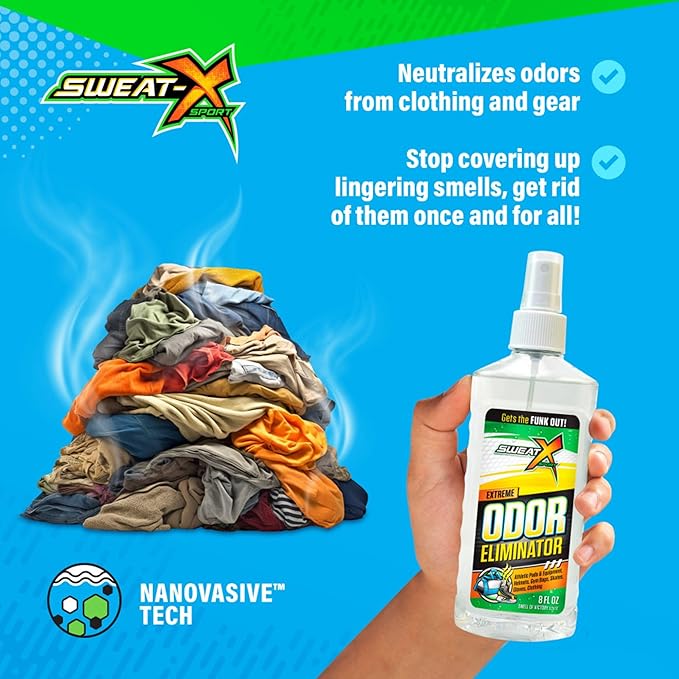 SweatX Extreme Odor Spray - Multipurpose No-Wash Deodorizer - Ideal for Shoes and Gym Clothing - Victory Scent (8 Fl Oz) - 3 Pack