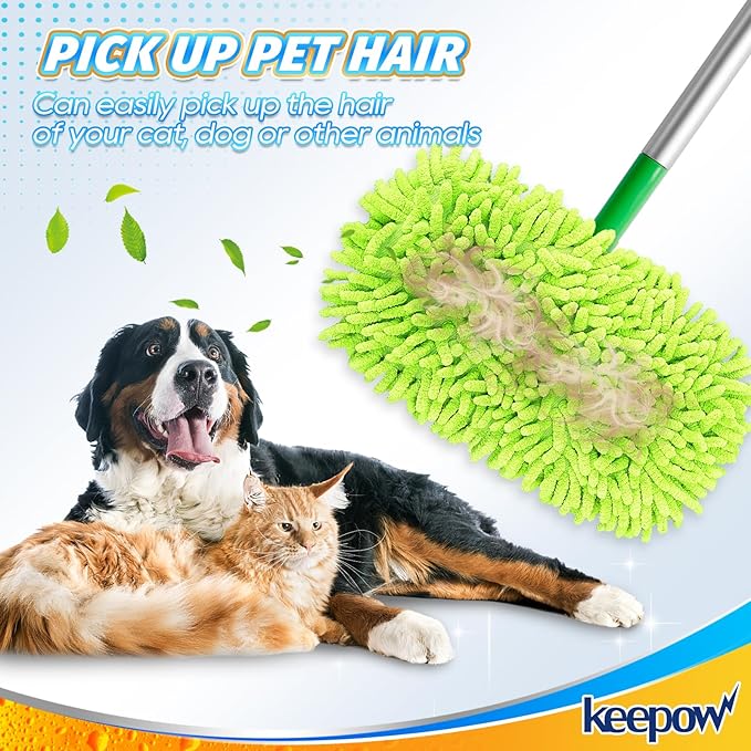 KEEPOW Reusable Microfiber Mop Pads Compatible with Swiffer Sweeper & Mop Deluxe 2-in-1, Wet & Dry Mopping Cloths for All Floors, Compatible with Swiffer Dry Sweeping Cloths for Cleaning (4 Pack)