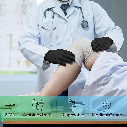 Black X Small Nitrile Gloves Case of 1000 - Medical Grade - Latex-Free, Powder-Free - Disposable Nitrile Gloves - Medical Exam, Lab, and Industrial Use