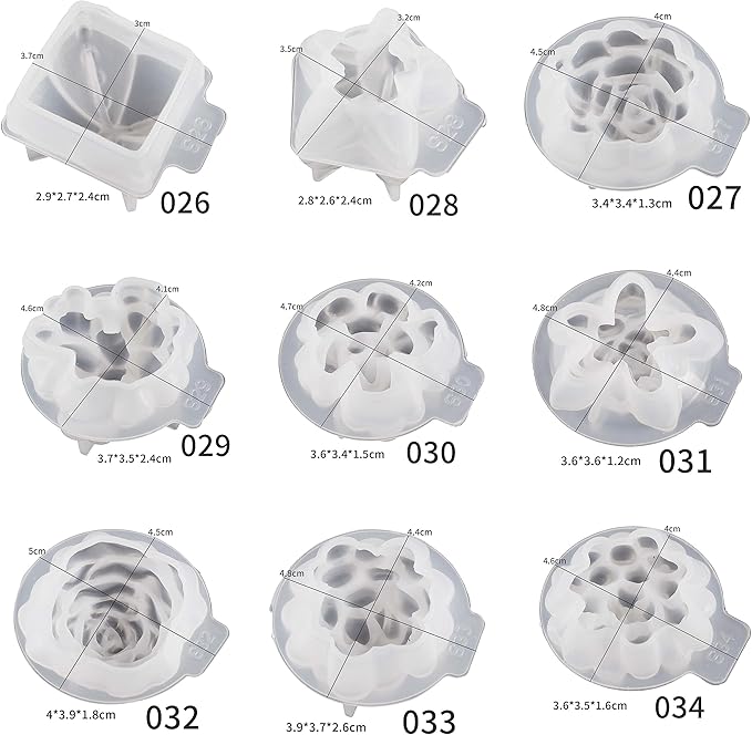 9 Pcs Flower Succulent Molds & Peony Rose Resin Candle Mold - Craft Supplies 3D Mold for Resin Casting