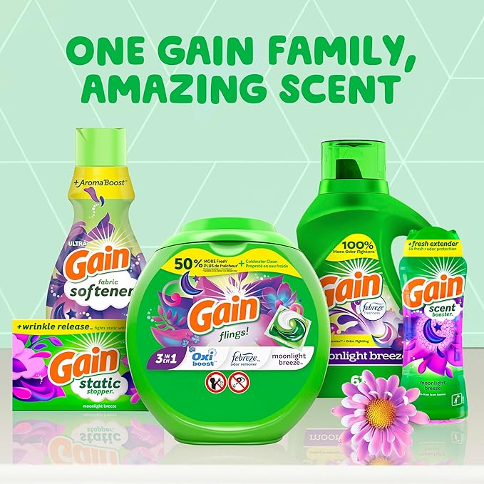 Gain Liquid Laundry Washing Detergent, Moonlight Breeze Scent 154 fl oz, 107 Loads, Lasting Freshness + Powerful Cleaning and Odor Fighting ingredients