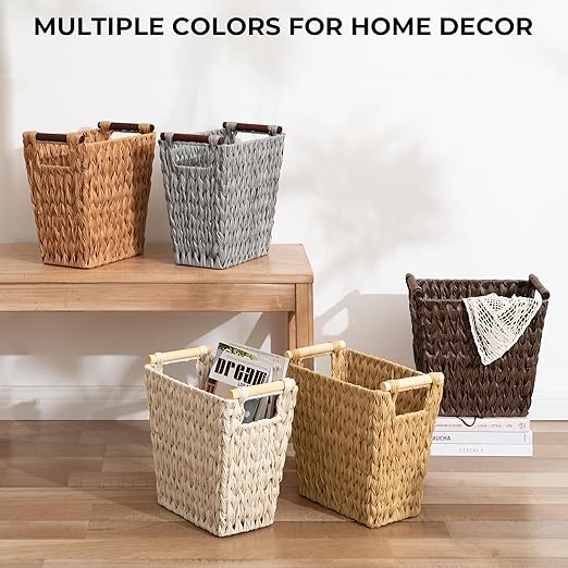 GRANNY SAYS Bathroom Wastebasket, Wicker Trash Can with Handles, Waterproof Bathroom Trash, Decorative Wastebasket for Bedroom, 2-Pack