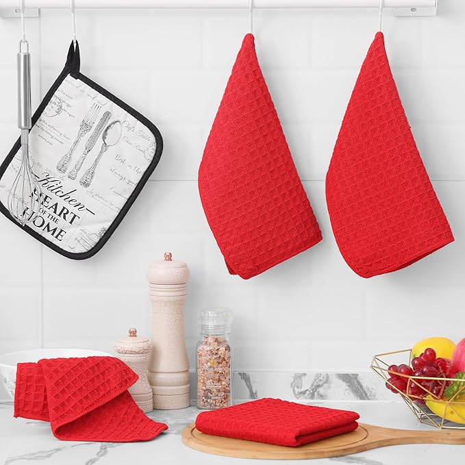 Homaxy Microfiber Waffle Weave Kitchen Dish Cloths, 12 x 12 Inch Ultra Absorbent and Solid Color Dish Towels for Kitchen Fast Drying Dishcloth for Washing Dishes, 12 Pack, Red