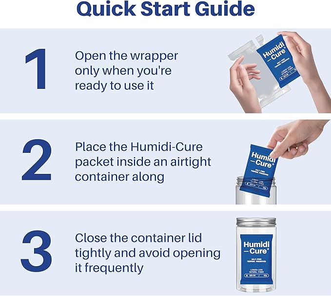 Humidi-Cure 62% RH 2-Way Humidity Packs, Each for Storing 1/2 oz Herbs, Preserving Aroma and Flavor with Liquidless Plant-Fiber, Salt-Free, Humidity Packs with Individual Sealed Bag (Size 4g, 10 Pack)