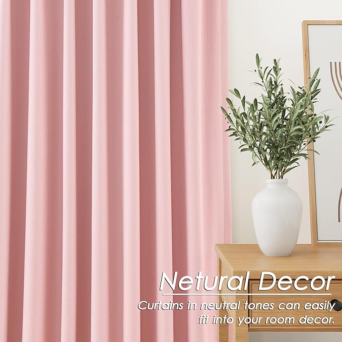 Nanspring Pink Linen Blackout Curtains 84 Inches for Bedroom Modern Farmhouse Living Room Draperies Cream Colored Thermal Insulated Full Shading Curtains for Sliding Door 52x84