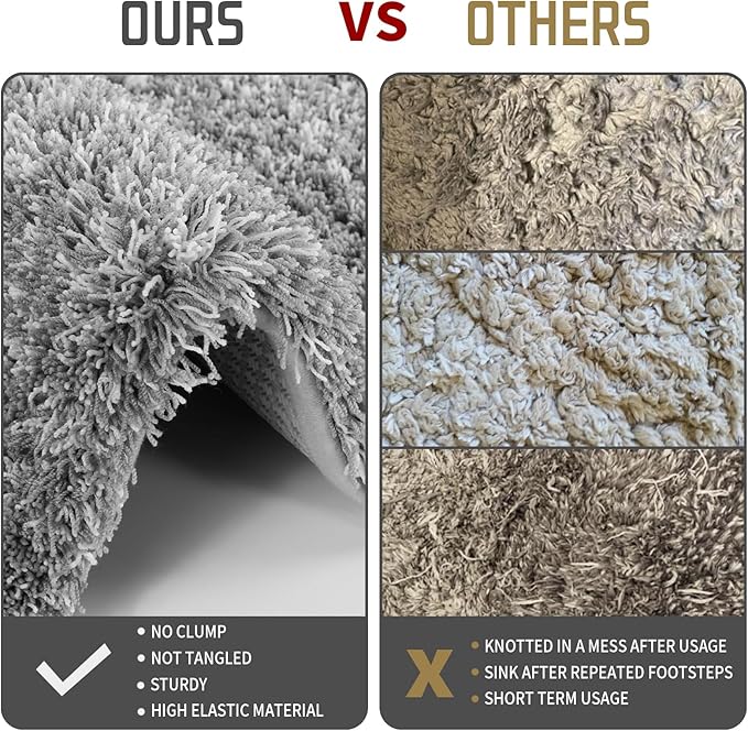 Yimobra Bathroom Rug Set 2 Piece, Soft Absorbent Microfiber Bath Mat Set, Non Slip Machine Washable Dry, Plush Shaggy Shower Rugs for Bathroom Floor, 32"x20"+24"x17", Light Gray and White