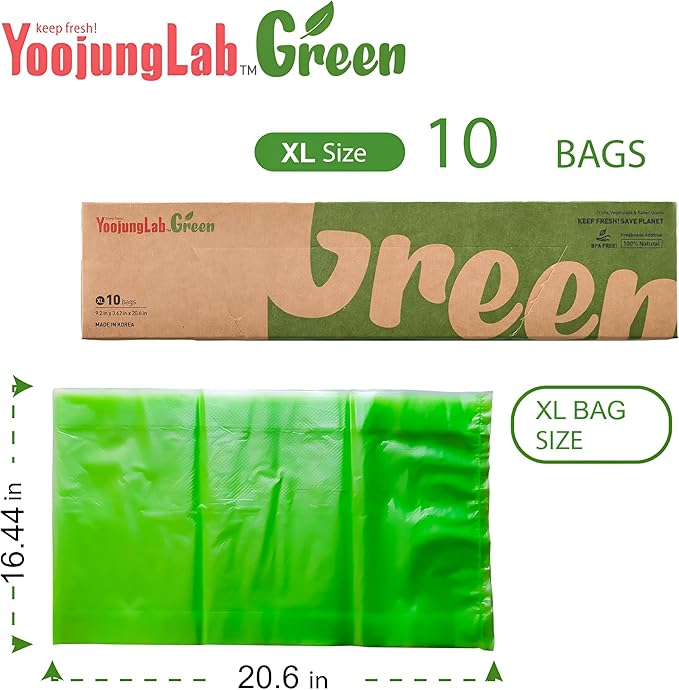 Green, Reusable Food Storage Bag, 16.44" 20.6" 10bags, Keep Fresh Produce Bags, Food Saver Storage for Fruits, Vegetables, BPA FREE, Sandwich Bags, Plastic Storage Bags, Eco-Friendly