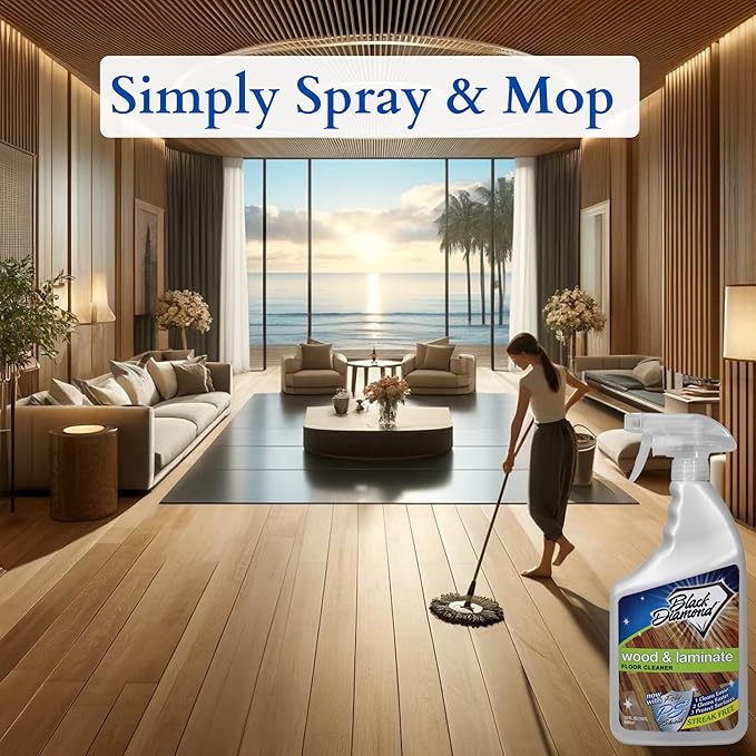 Black Diamond Stoneworks Wood & Laminate Floor Cleaner: For Hardwood, Real, Natural & Engineered Flooring –Biodegradable Safe for Cleaning All Floors. Streak-Free, Easy To Use, Non-Toxic, No-Rinse!