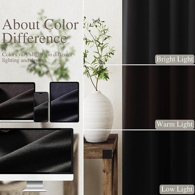 Nanspring Black 100% Blackout Curtains 63 inches Long Back Tab Rod Pocket Thermal Insulated Textured Short Blackout Curtains 2 Panels Set 52x63