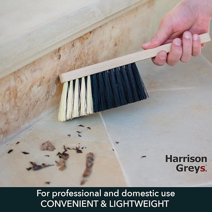 11.2" Hand Broom Medium-Soft Bristles Bench Brush, Sweeping Brush with Wooden Handle, Lightweight Dusting Brush, Handheld Small Broom, Shop Brush