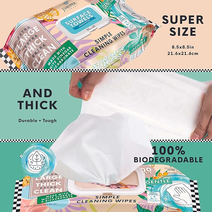 6 Packs Surface Cleaning Wipes, Thick & Large Dispose, All-Purpose Cleaner for Bathroom, Kitchen, Office, 100 Count Soft Flow, Biodegradable, Mix Scent