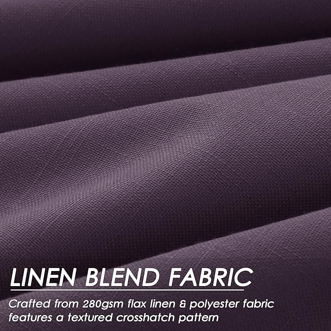 Nanspring Plum Linen Blackout Curtains 102 Inches Long Back Tab Rod Pocket Flax Linen Sound Proof Sun Block Out Thermal Insulated 2 Panels Set for Nursery Rustic Farmhouse Curtains Drapes 52x102