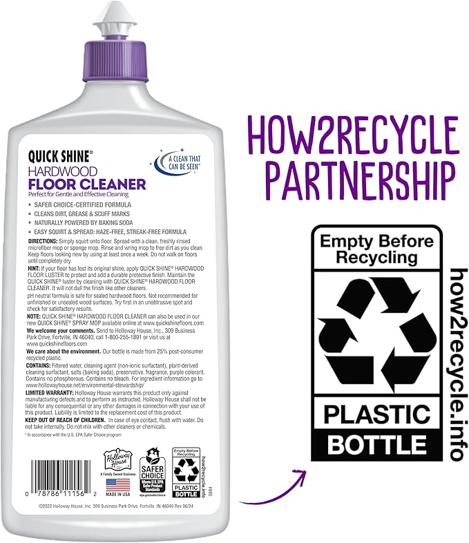 Quick Shine Hardwood Floor Cleaner 27oz, 2Pk| Use in Spray & Vac Mops| Removes Dirt & Scuff Marks| Ready-to-Use, Streak Free, No Rinse| Safer Choice Cleaner| Perfect for Gentle and Effective Cleaning