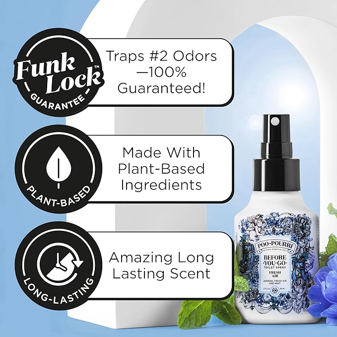 Poo-Pourri Before-You-Go Toilet Spray, Fresh Air, 4 Fl Oz, Up to 200 Uses, Bathroom Odor Deodorizer , Plant-Based with Essential Oils, for Home or Work, Jasmine, Fresh Air and Mint Scent