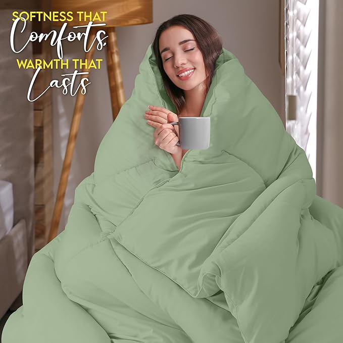 Utopia Bedding Comforter Duvet Insert, Quilted Comforter with Corner Tabs, Box Stitched Down Alternative Comforters King Size (Sage Green)