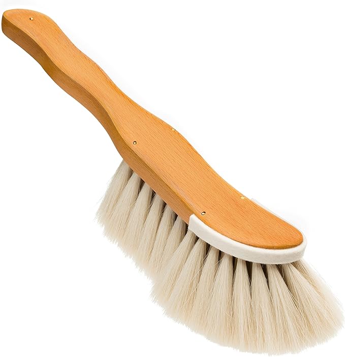 REDECKER S-Shaped Dust Brush with Goat Hair Bristles and Waxed Beechwood Handle, Made in Germany - Dust Brush for Books - Goat Hair Dusting Brush