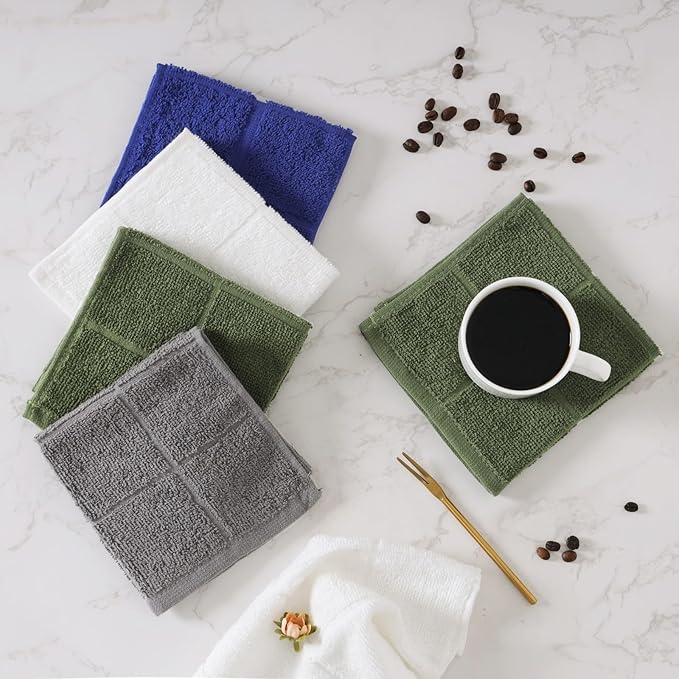 Glynniss Dishcloths Kitchen Highly Absorbent Dish Rags 100% Cotton Dish Cloths for Washing Dishes (Grey White)