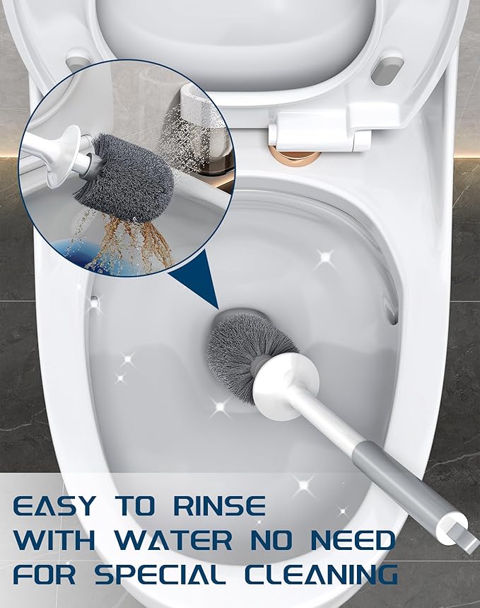 Toilet Brush and Holder Set, 2 Pack Wall-Mounted and Free-Standing Dual Use Toilet Scrubber with Half-Round Design, High-Density Bristle Head, Plastic Toilet Bowl Brush Cleaner for Bathroom