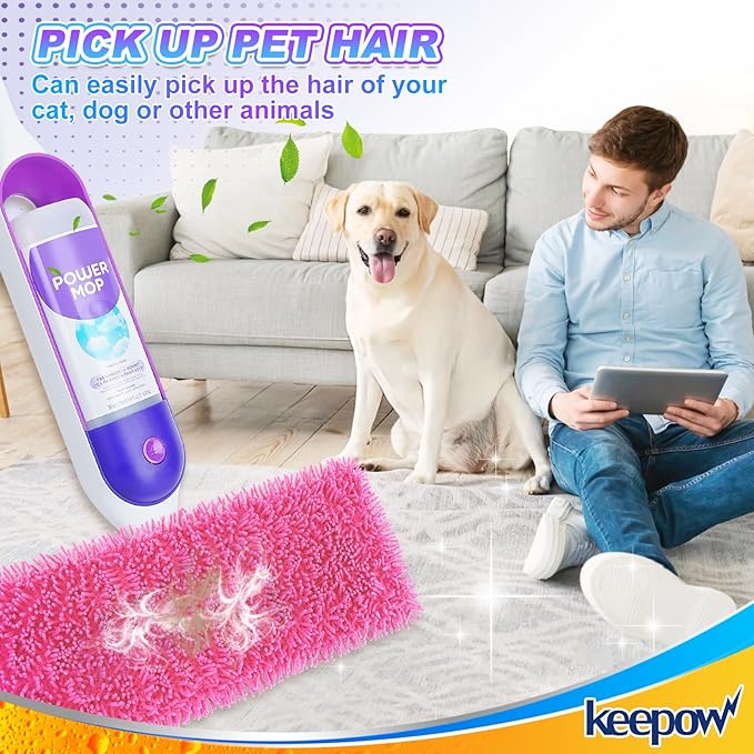KEEPOW Reusable Mop Pads Compatible with Swiffer PowerMop, Wood Floor Pads Microfiber Mop Replacement Refills Machine Washable for All Floor Surfaces 2 Pack