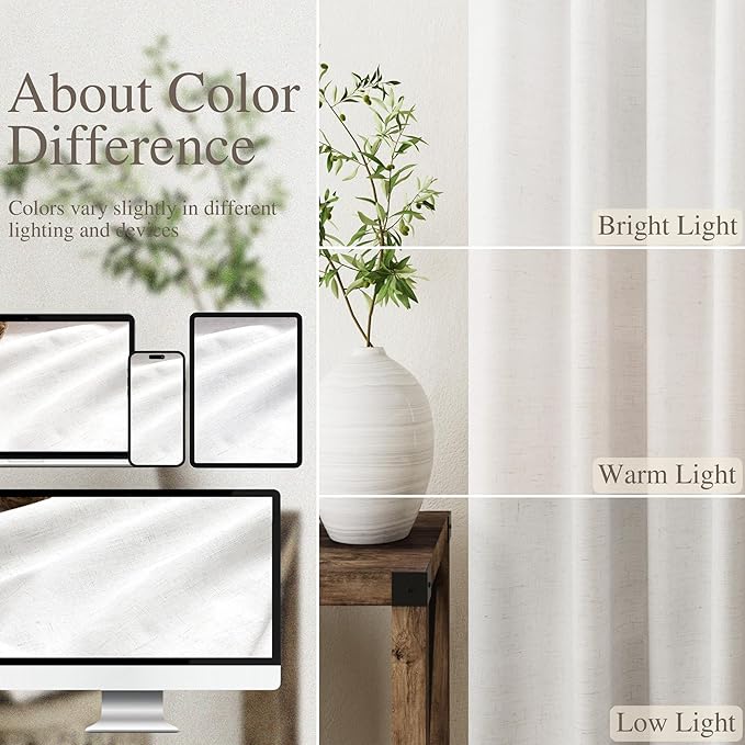 100% Blackout Linen Curtains 90 inch Length 1 Panel for Living Room Loop Pocket Pinch Pleated Black Out Drapes Cream Colored Heat Reducing Total Blackout Window Curtains for Bedroom 60x90