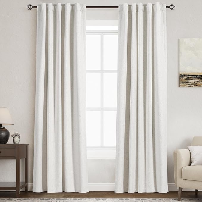 Nanspring Cream Linen Blackout Curtains 84 Inches for Bedroom Modern Farmhouse Living Room Draperies Cream Colored Thermal Insulated Full Shading Room Darkening Curtain for Sliding Door 40x84