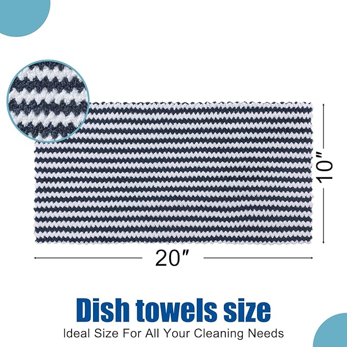 Homaxy Kitchen Towels(24 Pack, 10 x 20 inches), Ultra Soft and Absorbent Dish Towels, Reusable Fast Drying Microfiber Cleaning Cloth, Coral Velvet Wave Design No-lint, Dark Grey